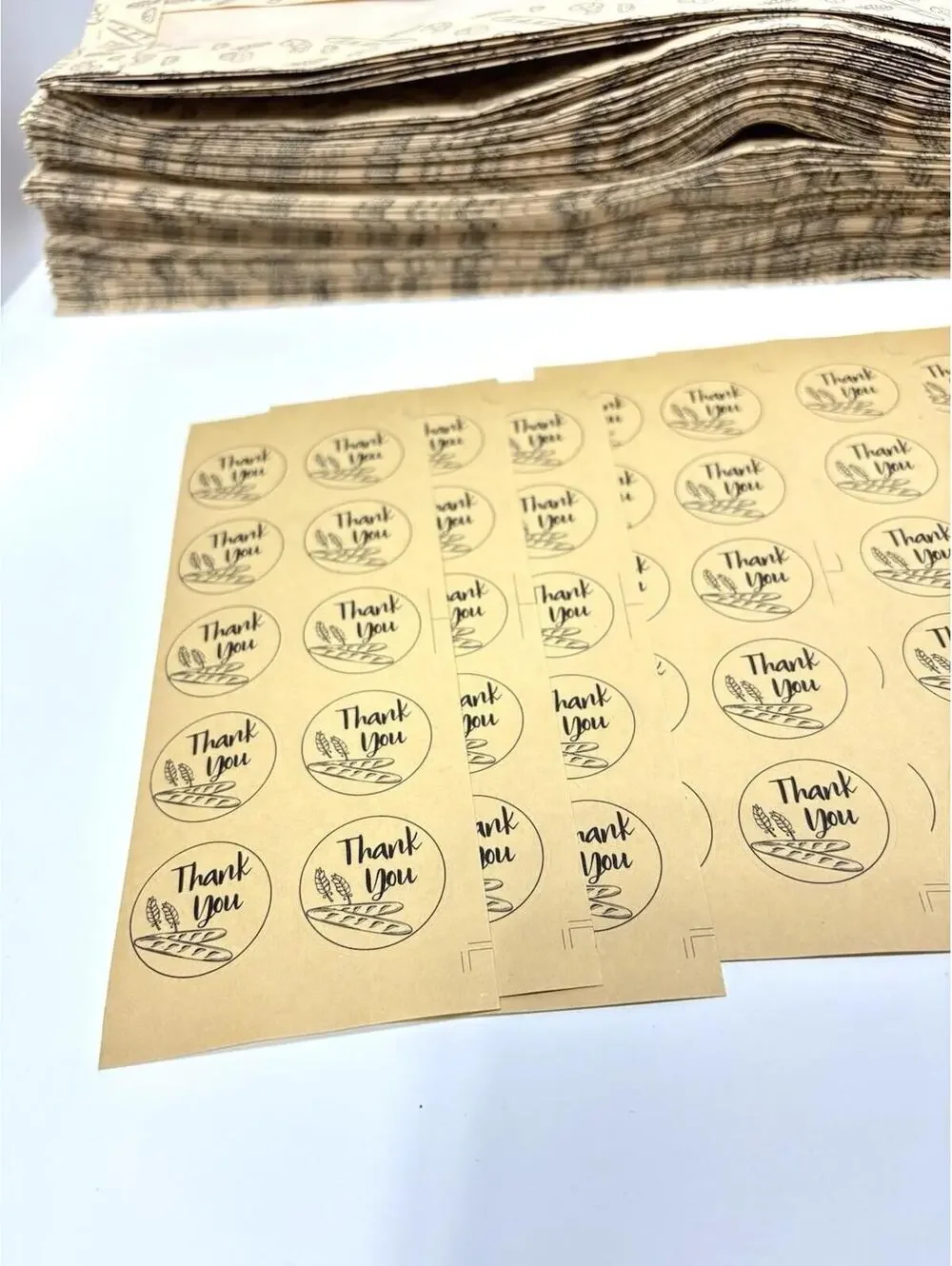 Bakery Bags Baguette Bread Design Clear Window 96pcs with 100 Thank You Stickers
